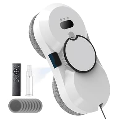 Robot pulitore di vetro, 5600 Pa di aspirazione, robot pulitore automatico di vetro, sistema di sicurezza, navigazione intelligente, telecomandata, per tutte le superfici lisce, con 10 panni (A)