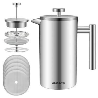 Dixmas Caffettiera pistone filtro French Press in acciaio inossidabile caffè americano macchina per caffè o tè - 350ml / 2 tazze