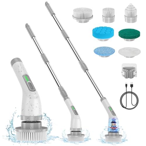 Spazzola elettrica rotante 7 in 1, potente pulizia a 420 giri/min, spazzola per il bagno da 1,5 ore a doppia velocità con braccio di prolunga per cucina, auto, piastrelle, pareti, pavimenti, doccia