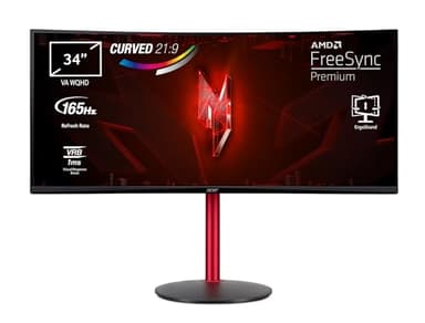 Acer Nitro XZ342CUPbmiiphfx, Monitor Gaming PC 34", Monitor Curvo WQHD, 165 Hz, 1 ms (VBR), 21:9, FreeSync Premium, HDMI 2.0, DP 1.4, ZeroFrame, Regolazione in altezza, Speaker, Cavo HDMI Incluso
