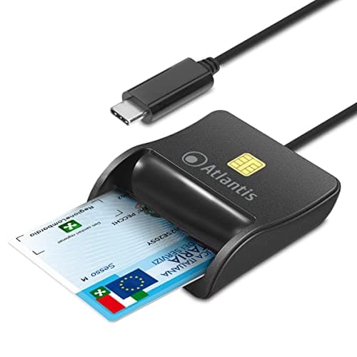 ATLANTIS lettore smart card P005-SMARTCR-C, tessera sanitaria, lettore smart card cns carta nazionale dei servizi, attivazione spid e firma digitale, per pc e notebook, porta Type_C, Nero
