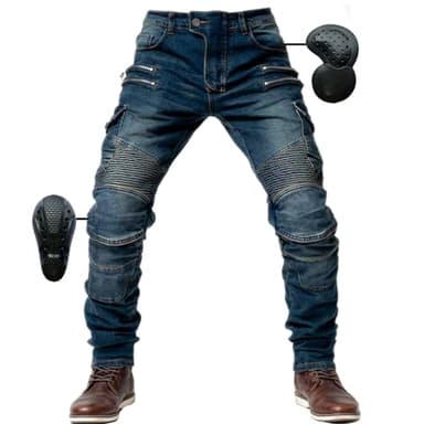 SHUOJIA Uomo Moto Pantaloni Jeans con Protezione Motorcycle Biker Pant 4 X Attrezzature di Protezione (Blue,M)