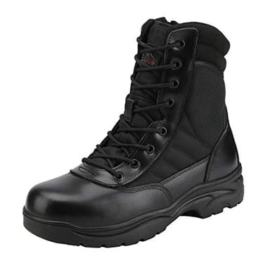 NORTIV 8 Stivali da Lavoro Tattici Militari da Uomo Stivali da Combattimento da Moto in Pelle con Cerniera Laterale,Size 47,Nero,Trooper