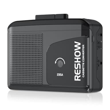 Reshow Lettore di cassette portatile con altoparlante integrato e jack per cuffie, convertitore USB a MP3, lettore di conversione digitale con suono stereo completo - nero