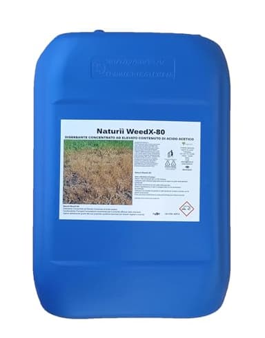 Aceto concentrato Naturìì WeedX-80, erbicida totale alto contenuto di acido acetico, 10 kg, per viottoli e infestanti