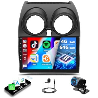 4G+64G CAMECHO Autoradio 13 per Nissan Qashqai J10 2006-2016-Wireless Apple CarPlay Android Auto, 9 Pollic Schermo Tattile con Bleutooth WiFi GPS SWC FM DSP Mirror Link+ Telecamera Posteriore