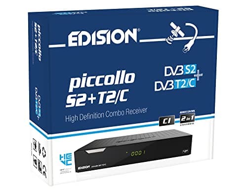 EDISION PICCOLLO S2+T2/C Decoder Combo HD, Ricevitore Digitale satellitare e terrestre Full HD DVB-S2 DVB-T2 DVB-C H265 HEVC, 2xUSB, HDMI, RCA, LAN, CI, Supporto USB WiFi, Telecomando Universale 2in1