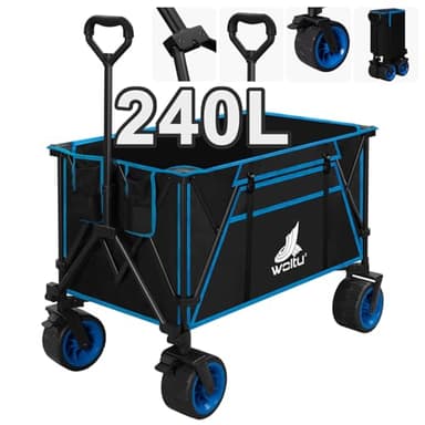 WOLTU Carrello Pieghevole con Ruote, Carrello da Spiaggia, Carrello da Giardino, Campeggio, Viaggio, Spesa, con Borsa di Trasporto, Oxford+Acciaio, Nero+Blu