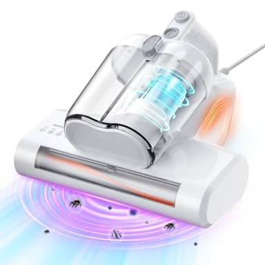 YUFAC Aspirapolvere per materassi con luce UV, 16Kpa Battimaterasso Aspirapolvere antiacaro, Aspiratore portatile per materassi da 600W con filtro HEPA, Aspiratore per letto, divano, tappeti (Bianco)