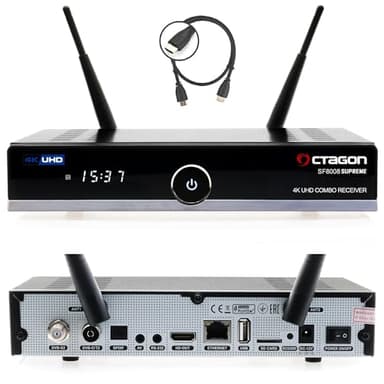 OCTAGON SF8008 UHD 4K Supreme Combo Ricevitore, cavo satellitare e ricevitore DVB-T2, E2 Linux & Define OS, con funzione di registrazione PVR, M.2 M Key, Gigabit LAN, Bluetooth, lettore di schede, SAT