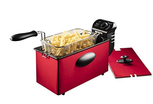 Bestron Friggitrice, friggitrice ad olio con tecnologia a zona fredda, 3,5 litri, con controllo della temperatura, lavabile in lavastoviglie, 2000 watt, colore: rosso