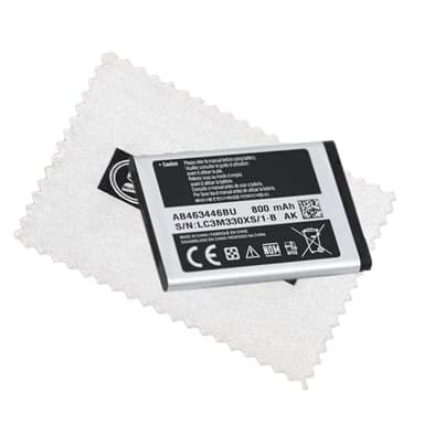 Batteria originale Samsung AB463446BU per Samsung C3520 C3560 C3750 E1050 E1070 E1080 E1100 E1120 E1150 E1190 E12000 E1230 2210 E2330 E2530 E2600 E3210 con panno di pulizia Shlok