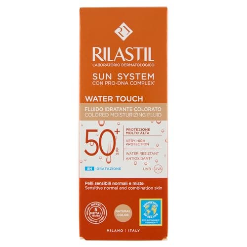 Rilastil Sun System Water Touch Fluido Comfort Color, Fluido Solare Idratante Viso Colorato, Effetto Setoso e Matt, SPF 50+, per Tutti i Tipi di Pelle, Confezione da 50 ml