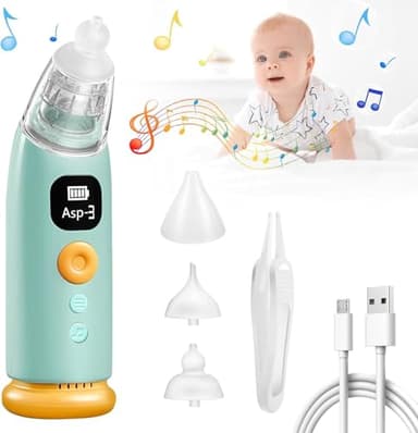 HyAdierTech Aspiratore Nasale Elettrico per Bambini, Ricaricabile Pulisci Naso con 3 Livelli di Aspirazione e 3 Punte in Silicone, Automatico Succhia Moccio con Musica e Luce Rilassante per Neonati
