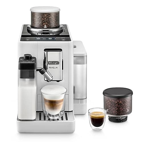 De'Longhi Rivelia Perfetto EXAM440.55.W Macchina da Caffè Automatica, Chicchi Macinati al Momento, Portachicchi Intercambiabile, Caraffa Montalatte Automatica, Display Touch a Colori, 1450W, Bianca