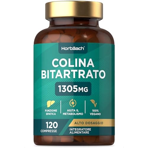 Colina Bitartrato 1305mg | 120 Compresse | Integratore di Colina ad Alto Dosaggio | Choline Bitartrate Supplement | Adatto ai Vegani | di Horbaach