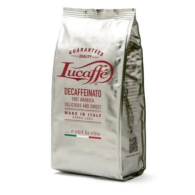 Lucaffè - Caffè in Grani Decaffeinato 700 Gr | Caffè in Chicchi Interi da macinare per Espresso senza caffeina | Tostatura Scura | Gusto Dolce e Fruttato, Cremoso | Aroma Intenso
