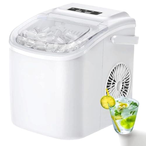 FOOING Piccola macchina per cubetti di ghiaccio portatile con manico 9 cubetti di ghiaccio pronto in 6 minuti, macchina per il ghiaccio portatile autopulente per la casa