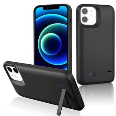 Gladgogo Custodia con batteria per iPhone 12/12 Pro, custodia di ricarica portatile da 6000 mAh con cavalletto ricaricabile, nero