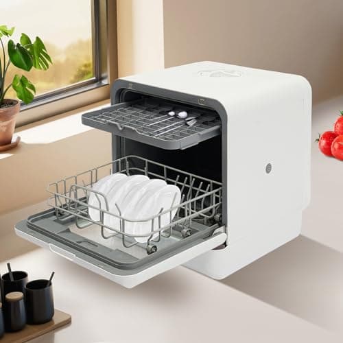 Lavastoviglie da tavolo Mini lavastoviglie da tavolo con/senza collegamento acqua, lavastoviglie portatile con serbatoio dell'acqua da 6 l e 4 programmi, per appartamenti, campeggio, camper e