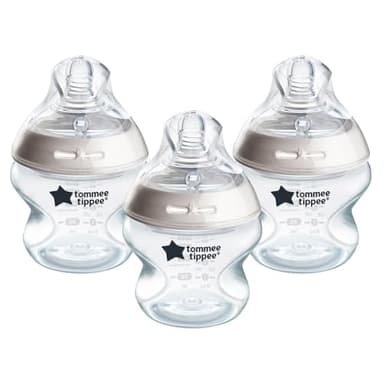 Tommee Tippee Biberon Closer to Nature, Tettarella Simile al Seno con Valvola Anticolica, 150ml, Confezione da 3, Multicolore