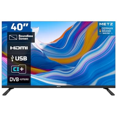 Metz MTE2000Z TV, 40 Pollici, FHD, Televisore, 1920x1080, Dolby Digital, Direct LED, Borderless Design, HDMI, USB, DVB-T/T2, DVB-C, DVB-S/S2 CI+