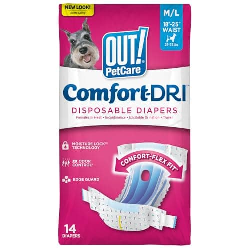 OUT! Pannolini monouso per cani femminili | Assorbente con | di adattamento a prova di perdite M/L - Confezione da 14