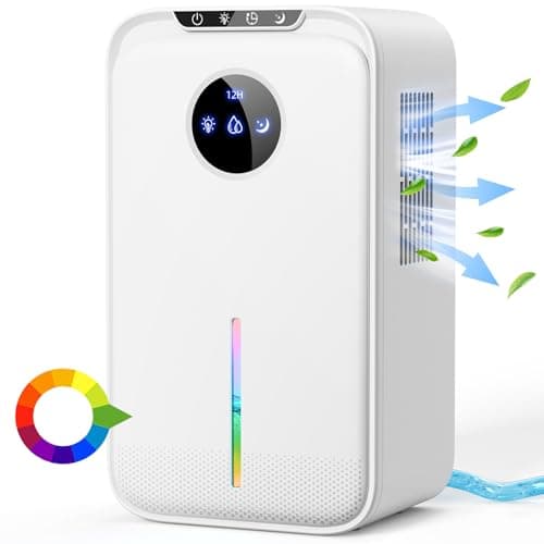 Deumidificatore 2200ML Deumidificatore Casa Portatile Con Tubo di Scarico,Sonno Silenzioso Timing 24H Luci LED 7 colori Spegnimento Automatico,Per la Casa,Bagno,Cabina Armadio,RV