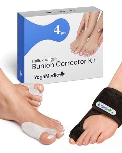 YogaMedic® Kit Alluce Valgo Correttore per Rilassare, Divaricare e Allungare le Dita - 2x Divaricatore Alluce Valgo e 2x Tutore Alluce Valgo - Kit Correttore Alluce Valgo Donna e Uomo