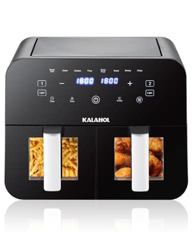 KALAHOL 2024 Friggitrice ad Aria Doppio Cestello, 10L, 2400W, Finestra Visiva, preimpostazioni di cottura 8 in 1, touch screen, impostazione timer, lavabile in lavastoviglie