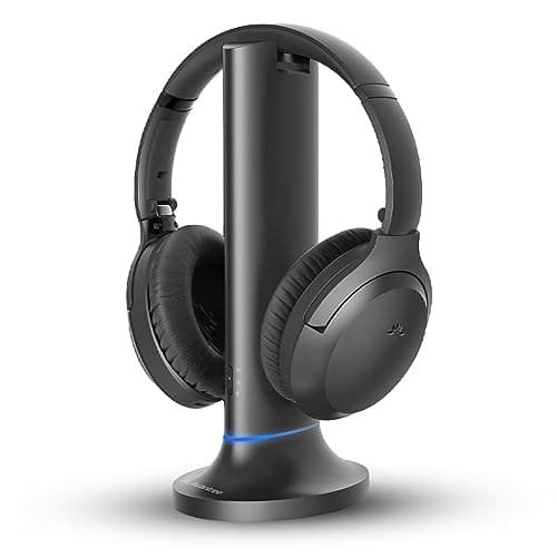 Avantree Opera Plus - Cuffie Wireless per la TV con Trasmettitore e Dock di Ricarica 2 in 1, Modalità Cinema e Dialogo, Lungo Raggio e Supporto per Ingresso Opt, AUX, RCA