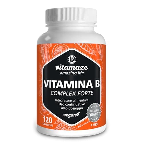 Vitamaze® Vitamina B Complex Forte +140 Mg de Tutte le Vitamine Gruppo B, 120 compresse per 4 mesi de Vitamina B1, Vitamina B3, Vitamina B6, Biotina, Vitamina B12 y Acido Folico, Qualità Tedesca.…
