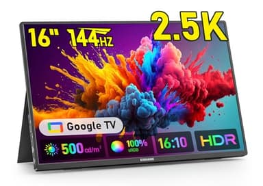 2.5K Monitor Portatile, 144Hz| 16"| QHD| HDR| 500Nits| 100% sRGB, Google TV, FreeSync, Schermo Portatile IPS Eye Care, Monitor da gioco per laptop/Desktop/MacBook/Fonini/Tablet/PS5/4/Xbox, HDMI/USB C