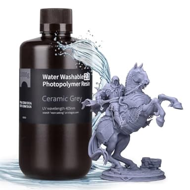 ELEGOO Resina Lavabile in Acqua 2.0 per Stampanti 3D, Resina Fotopolimerica Rapida UV 395-405 nm per Stampanti LCD/DLP/SLA, Basso Restringimento, Elevata Resistenza (Grigio Ceramico, 1000g)