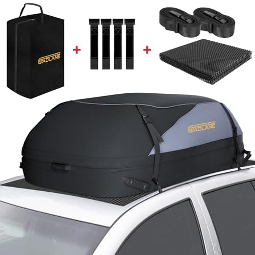 GADLANE Borsa da tetto per auto, 400 l, impermeabile, con o senza portapacchi con 6 cinghie robuste, tappetino antiscivolo e borsa portaoggetti per auto, SUV, viaggi, vacanze