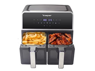 BEPER P101FRI090 Friggitrice ad Aria Doppio Cestello, 9 Litri (4,5 per Cestello) - Friggitrice ad Aria 2 Cestelli con 7 Programmi Preimpostati