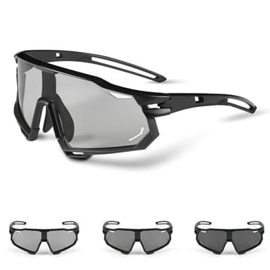 Powerruif Occhiali Fotocromatici Uomo, Occhiali Bici da Corsa, Occhiali Ciclismo Fotocromatici, Occhiali Da Sole Sportivi UV400 PC, Occhiali Mtb Fotocromatici, Occhiali da Sole Fotocromatici Uomo