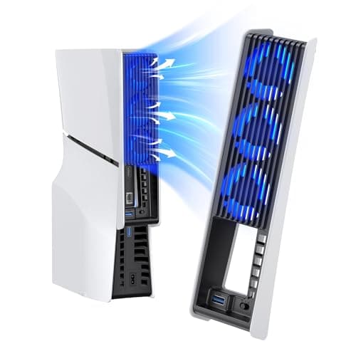 Ventola di Raffreddamento PS5 Slim, con Impostazione Automatica della Velocità, Accessori di Raffreddamento più Silenziosi con LED e Hub USB 3.0, per PS5 Slim Disc ed Edizioni Digitali (Bianco e Nero)