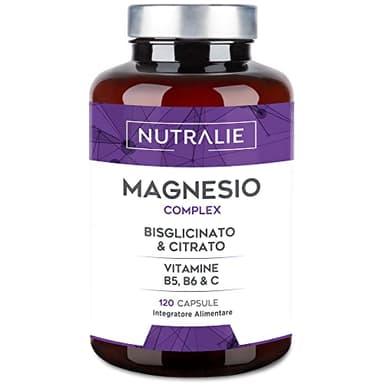 Magnesio Completo - Magnesio Citrato + Magnesio Bisglicinato 2145mg - Anti stress e Fatica - Integratore Magnesio con Vitamine B5, B6 e C Calcio | 120 Capsule Vegane Nutralie