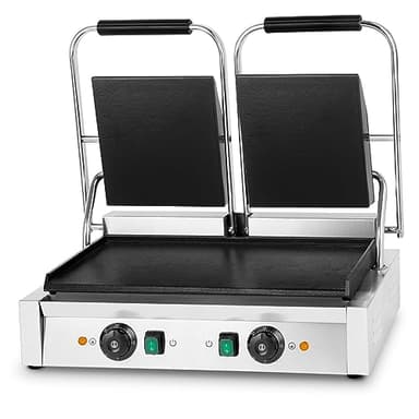 VERTES Griglia Elettrica Doppia in Ghisa Piatta, 3600W Piastra elettrica per cucinare Panini, Carne, Bistecchiera elettrica con Corpo in Acciacio Inox, Tostiera Regolabile da 0-300°C, Antiaderente