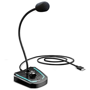 XIAOKOA Microfono USB,Microfono a Condensatore per PC/Laptop/PS4, con Interruttore del Volume e Jack per Cuffie da 3,5 mm,per Registrazione/Podcasting/Youtube/Gaming,con Luce a LED