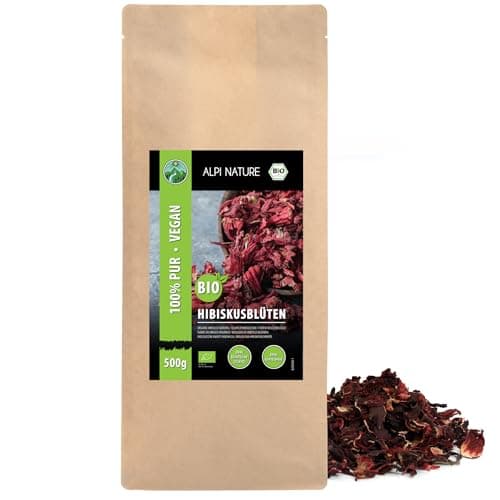 Tè di ibisco biologico (500g), fiori di ibisco biologico, fiori di ibisco, tè di fiori di ibisco, essiccato delicatamente, da coltivazione biologica controllata, testato in laboratorio, vegano