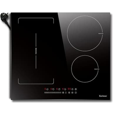 Karinear Piano Cottura Induzione 4 Fuochi, 60cm Piastra Induzione Elettrico 3500W con Flex Zona, Piani Cottura con Spina, 9 Power Comandi Toccare, Blocco di Sicurezza per Bambini, Timer Lock, Booster