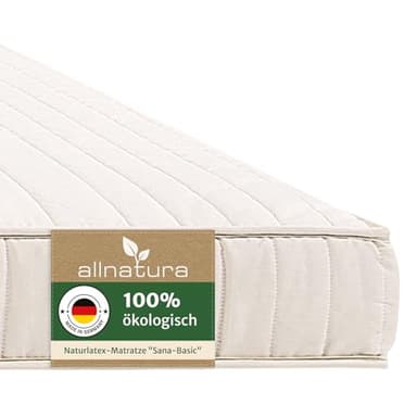 allnatura Materasso in lattice naturale Sana-Basic, 90 x 200 cm, Firm (H4), altezza: 14 cm, sistema di supporto a 5 zone con abbassamento delle spalle integrato, prodotto in Germania con 100% gomma