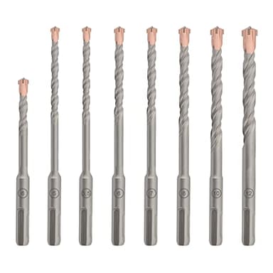 Gubpla 8 Pezzi Set Punta per Trapano SDS Plus Lunga 5mm, 5.5mm, 6mm, 6mm, 7mm, 8mm, 10mm, 12mm, Punte per Martelli 4 Taglienti per Cemento Armato, Mattoni, Plastica, Legno, Muro