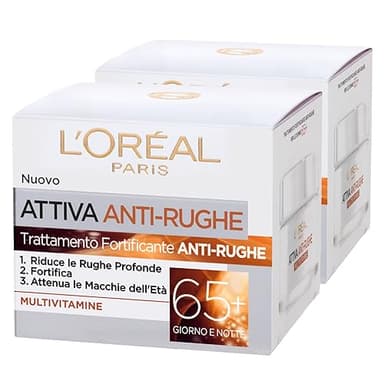 L'Oréal Paris Attiva Antirughe Crema Viso Giorno e Notte Trattamento Fortificante con Multivitamine per Pelli Mature - 2 Barattoli da 50ml