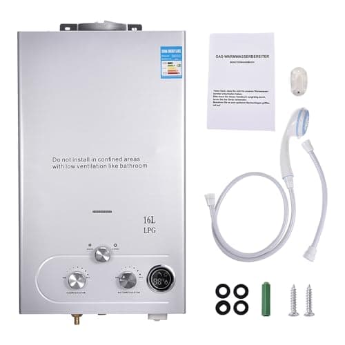 16L Scaldabagno a Gas GPL, 32KW Scaldabagno Parete Senza Serbatoio, Modalità Inverno ed Estate, Pressione Dell'Acqua Disponibile di 0,2bar Scaldacqua Istantaneo Automatico, con Anima in Rame e Display