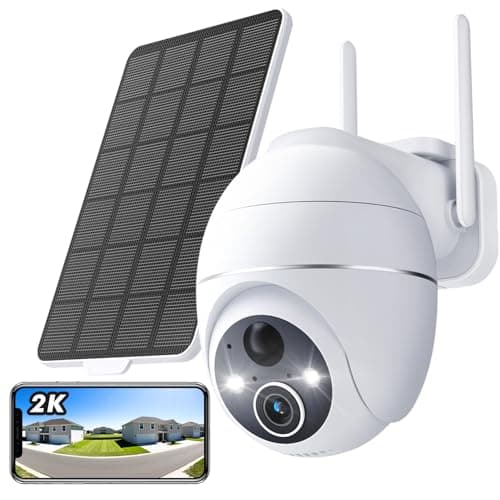 YESKAMOU Telecamera Wi-Fi Esterno Senza Fili, 2K Telecamera WiFi Esterno Senza Fili Videocamera Sorveglianza, Pannello Solare a Batteria, 360° PT, Visione Notturna a Colori, Funziona con Alexa, 2,4GHz