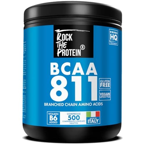 Aminoacidi Ramificati BCAA 8 1 1 Con Vitamina B6 500 Compresse Da 1000mg Per il Recupero Muscolare Rock The Protein® Leucina, Isoleucina, Valina, Intra Pre Post Workout Palestra