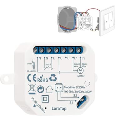 LoraTap Interruttore Tapparelle WiFi, Modulo Comando per Tapparelle Elettriche, Controllo Vocale con Alexa e Google Home, Controllo App Smart Life, Timer Switch per Persiane Avvolgibili e Tende, 300W